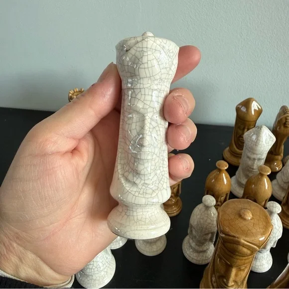 Vintage | Duncan Full Set 32 Piece Ceramic Chess Game Pieces Glazed Gothic MCM - Picture 8 of 8